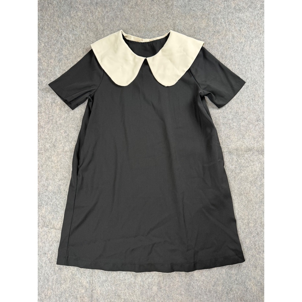 Unbranded Peter Pan Collar Dress Womens OS Black Cream Bow Back Shift Preppy Mod